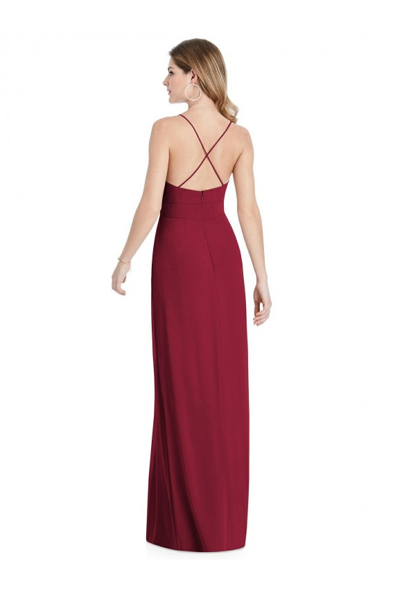 Purchase Soft Chiffon A-Line Long Sleeveless Open Back Burgundy Evening Dresses