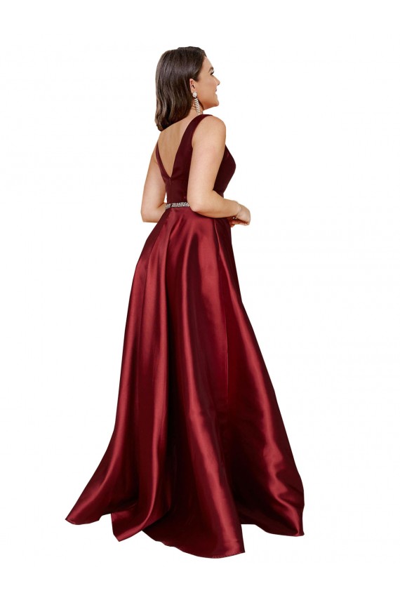 Purchase Satin A-Line Long Sleeveless V-Back Plus Size Formal Evening Dress