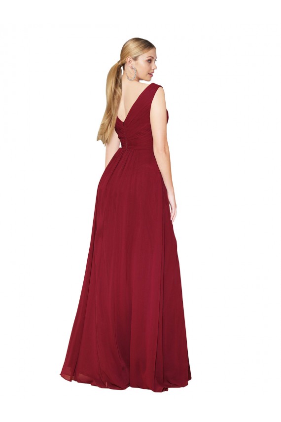 Purchase Soft Chiffon A-Line Long Sleeveless V-Back Black Tie Evening Gown