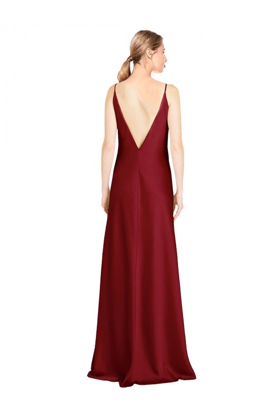 Purchase Stretch Satin A-Line Long Sleeveless V-Back Black Tie Evening Dress