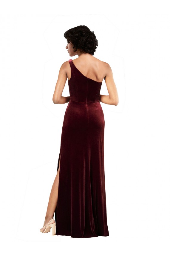 Purchase Stretch Velvet Column Long Sleeveless Formal Evening Dress