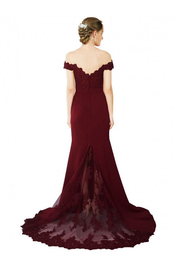 Purchase Stretch Crepe & Lace Mermaid Sweep Train Sleeveless V-Back Formal Evening Dress