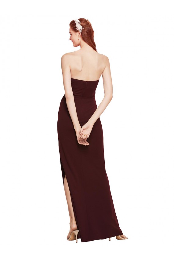Purchase Stretch Crepe Sheath Long Sleeveless Burgundy Gold Prom Dresses