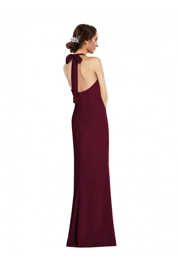Purchase Stretch Crepe Trumpet Long Sleeveless Halter Neck Open Back Prom Dresses