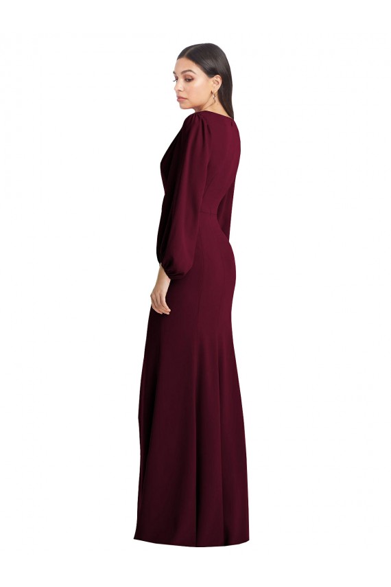 Purchase Stretch Crepe Trumpet Long Puff Sleeves Semi Formal Evening Dress