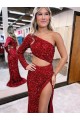 Purchase Velvet Sequin Mermaid Sweep Train Long Sleeves Velvet Sequin Evening Dress