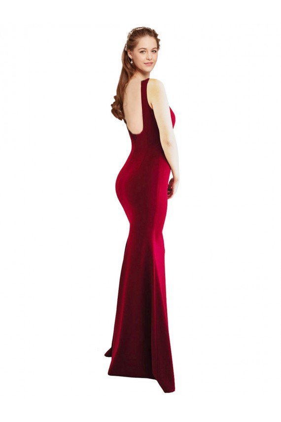 Purchase Stretch Crepe Mermaid Long Sleeveless Burgundy Prom Dresses