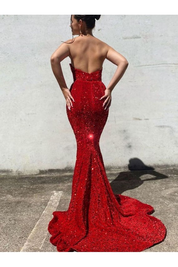 Purchase Velvet Sequin Mermaid Court Train Sleeveless Long Evening Dress