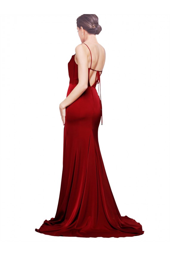Purchase Stretch Satin Sheath Sweep Train Sleeveless Criss Cross Back Black Tie Evening Dress