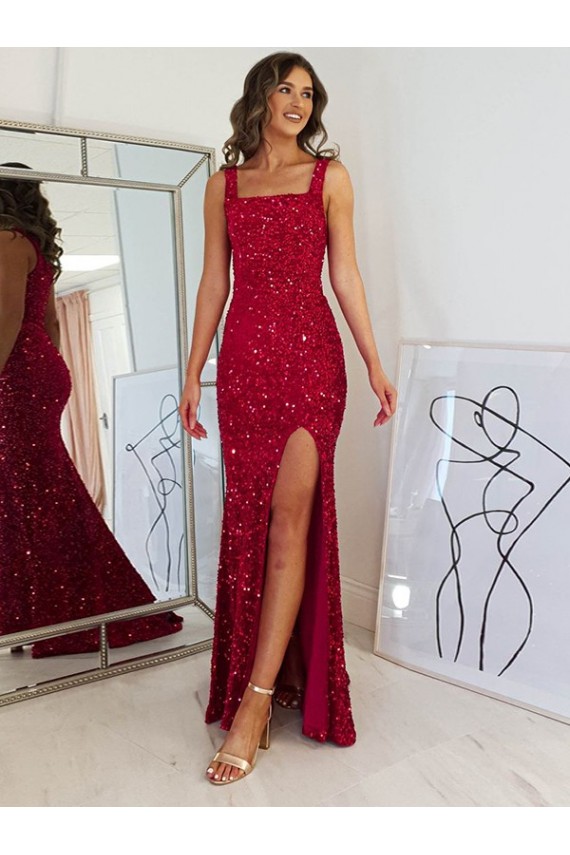 Purchase Velvet Sequin Sheath Long Sleeveless Prom Dress