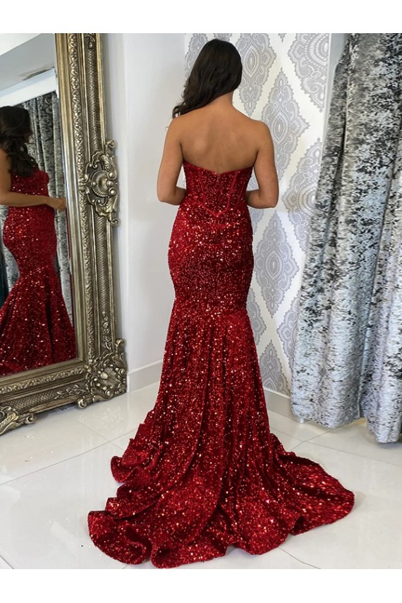 Purchase Velvet Sequin Sheath Court Train Sleeveless Evening Dress