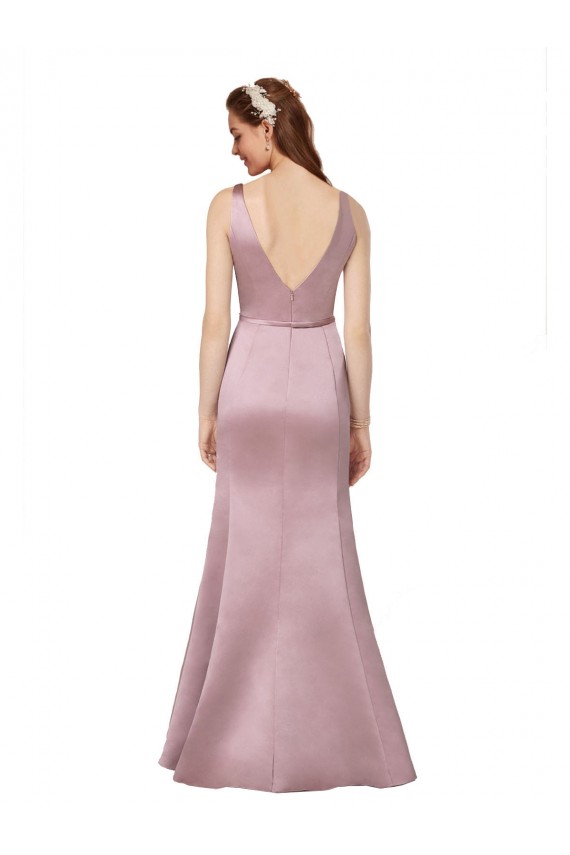 Purchase Satin Sheath Long Sleeveless V-Back Formal Evening Dress