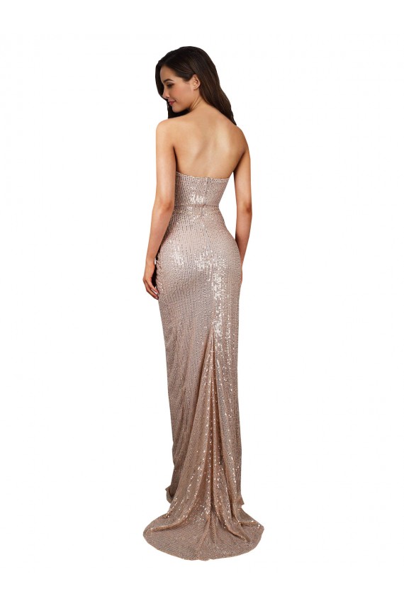 Purchase Sequin Mermaid Long Sleeveless Low Back High Slit Prom Dresses