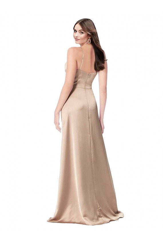 Purchase Silky Satin A-Line Long Sleeveless Low Back Champagne Pink Prom Dresses