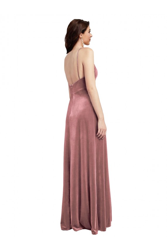 Purchase Stretch Velvet A-Line Long Sleeveless Low Back Cinnamon Rose Prom Dresses