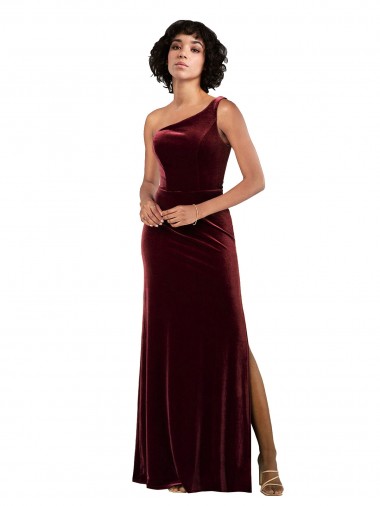 Purchase Stretch Velvet Column Long Sleeveless Formal Evening Dress