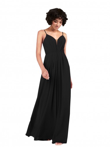 Purchase Soft Chiffon Column Long Sleeveless Criss Cross Open Back Black Evening Dresses