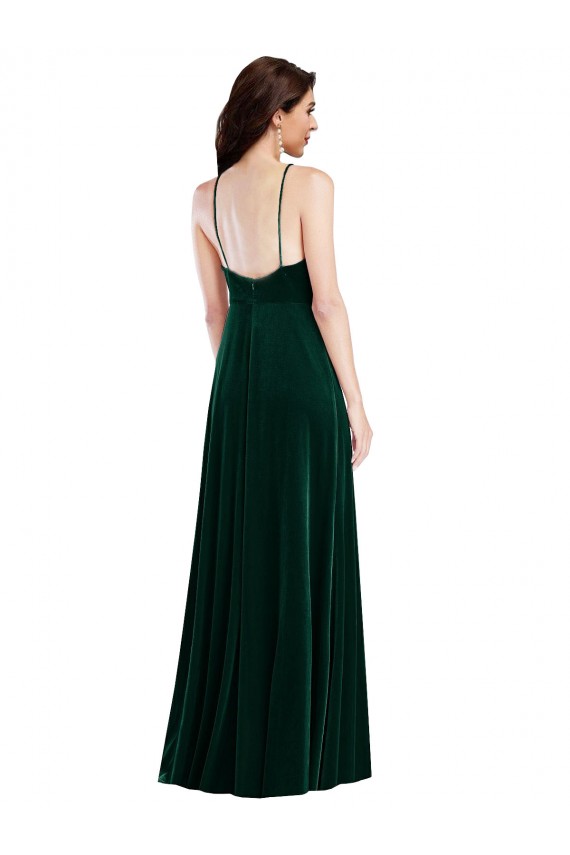 Purchase Stretch Velvet A-Line Long Sleeveless Front Slit Prom Dresses