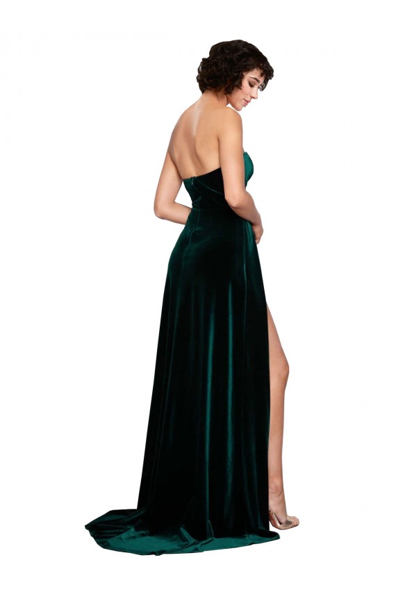 Purchase Stretch Velvet A-Line Sweep Train Sleeveless Low Back Semi Formal Evening Dress