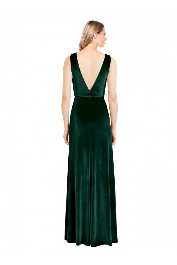 Purchase Stretch Velvet A-Line Long Sleeveless V-Back Evening Gown