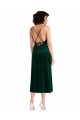 Purchase Stretch Velvet Sheath Midi Length Sleeveless Criss Cross Open Back Black Tie Evening Dress