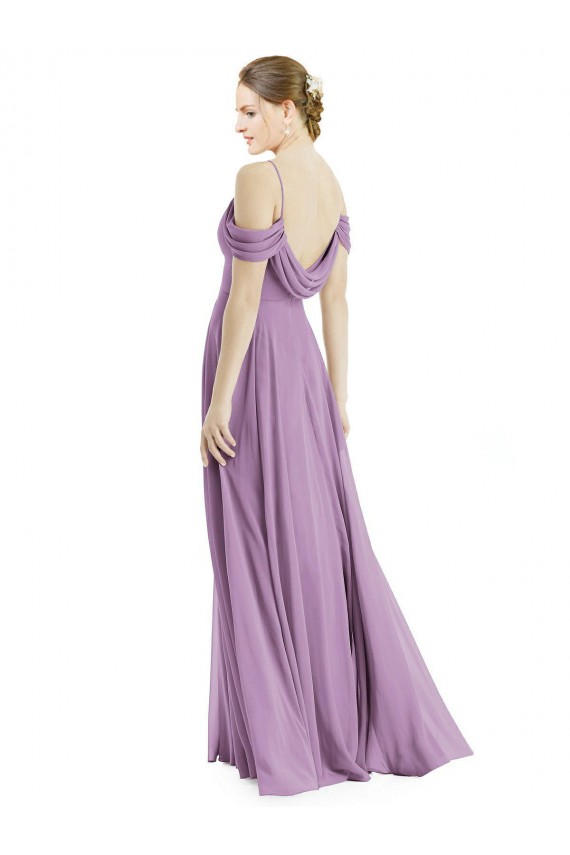 Purchase Soft Chiffon A-Line Long Sleeveless Off the Shoulder Open Back Evening Dresses