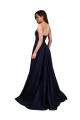 Purchase Stretch Crepe A-Line Long Sleeveless Low Back Dark Navy Prom Dresses