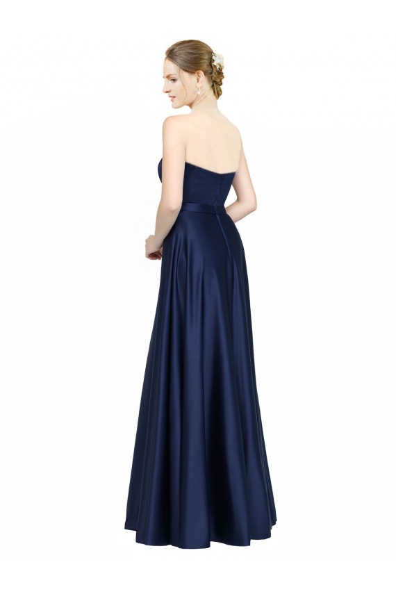Purchase Stretch Satin A-Line Long Sleeveless Low Back Black Tie Evening Dress