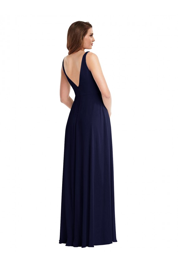 Purchase Soft Chiffon A-Line Long Sleeveless V-Back Front Slit Evening Dresses