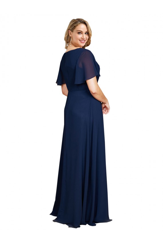 Purchase Soft Chiffon A-Line Long Short Flutter Sleeves Plus Size Formal Evening Dress