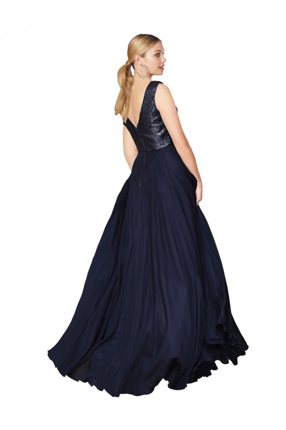Purchase Soft Chiffon & Sequin A-Line Long Sleeveless V-Back Semi Formal Evening Dress