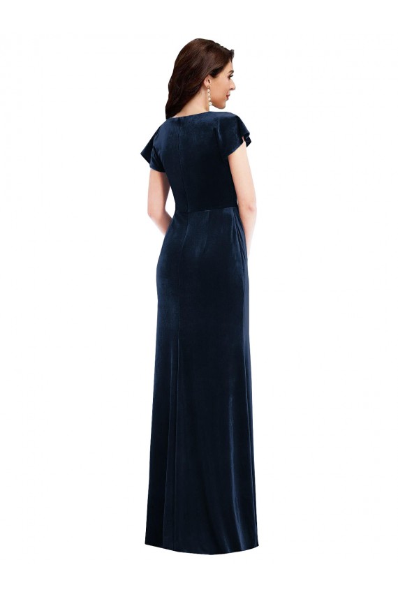 Purchase Stretch Velvet A-Line Long Flutter Sleeves Formal Dress