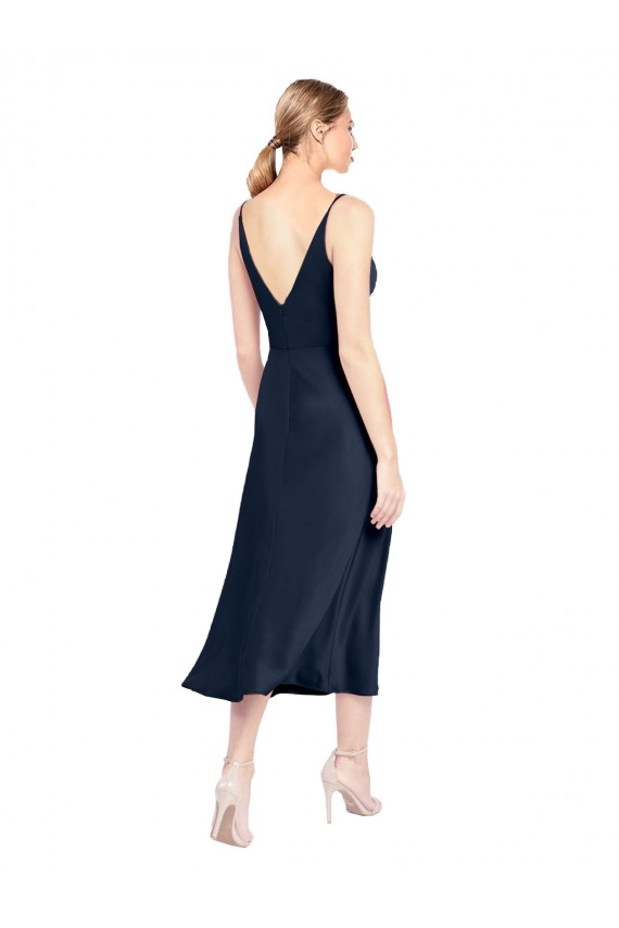 Purchase Stretch Satin A-Line Midi Length Sleeveless V-Back Formal Evening Dress