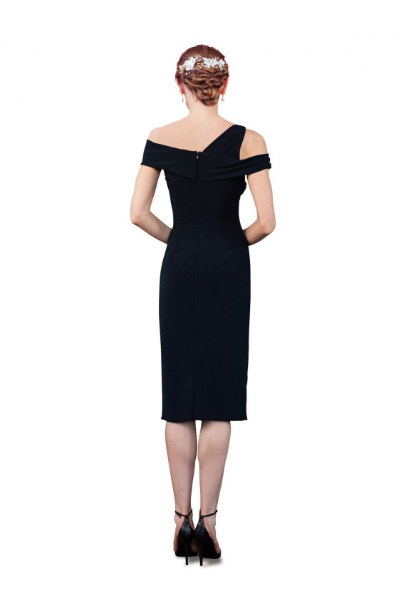 Purchase Stretch Crepe Mermaid Cocktail Length Sleeveless Dark Navy Prom Dresses
