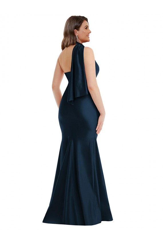 Purchase Silky Satin Mermaid Long Sleeveless Front Slit Plus Size Formal Evening Dress