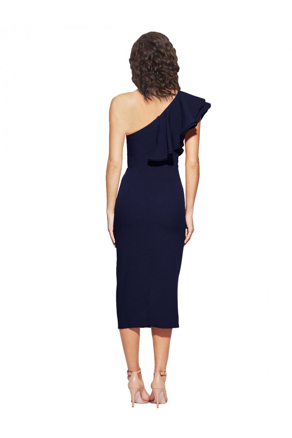 Purchase Stretch Crepe Sheath Midi Length Sleeveless Dark Navy Prom Dresses