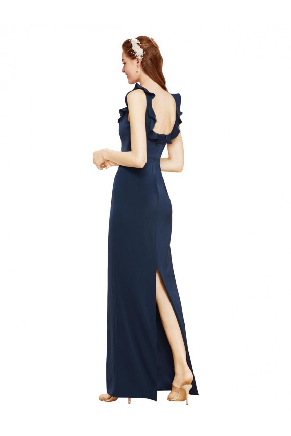 Purchase Stretch Crepe Sheath Long Sleeveless Low Back Back Slit Prom Dresses