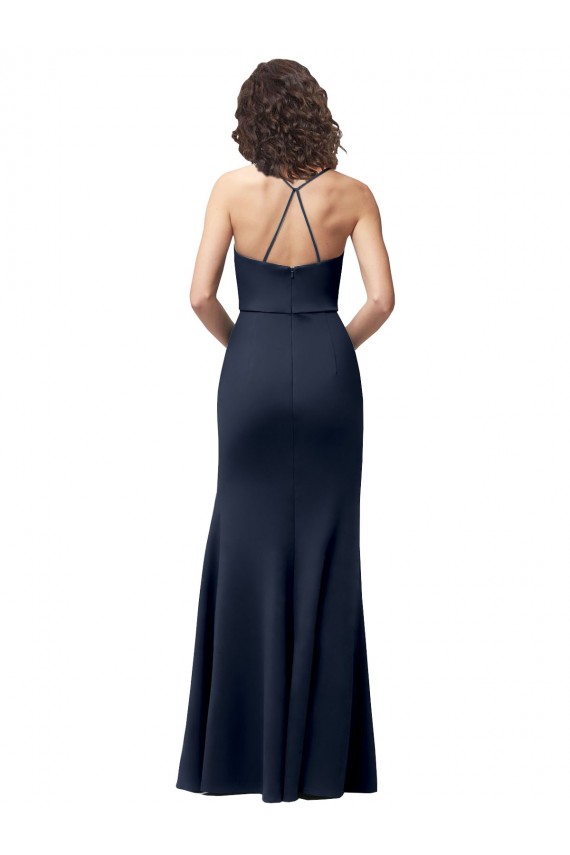 Purchase Stretch Crepe Sheath Long Sleeveless Criss Cross Back Formal Evening Dress