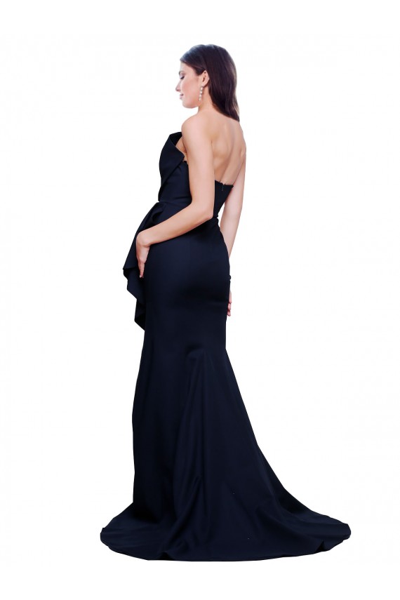 Purchase Stretch Crepe Sheath Sweep Train Sleeveless Low Back Dark Navy Prom Dresses