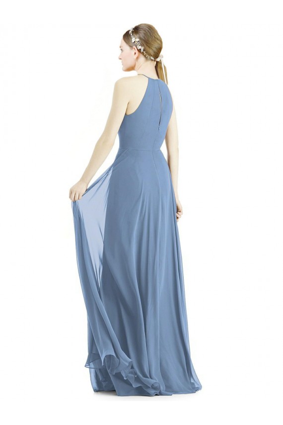 Purchase Soft Chiffon A-Line Long Sleeveless Dusty Blue Evening Dresses