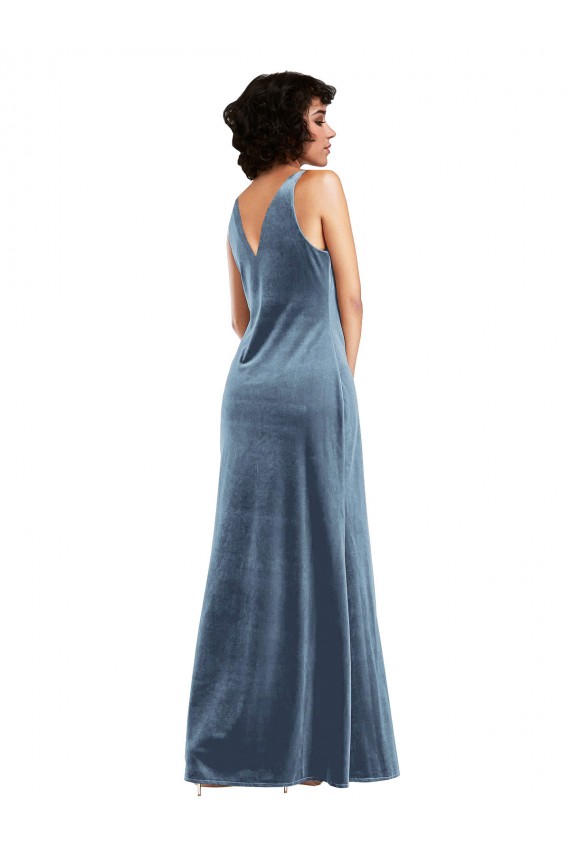 Purchase Stretch Velvet Sheath Long Sleeveless V-Back Evening Gown