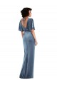 Purchase Stretch Velvet Sheath Long Flutter Sleeves Open Back Semi Formal Evening Dress