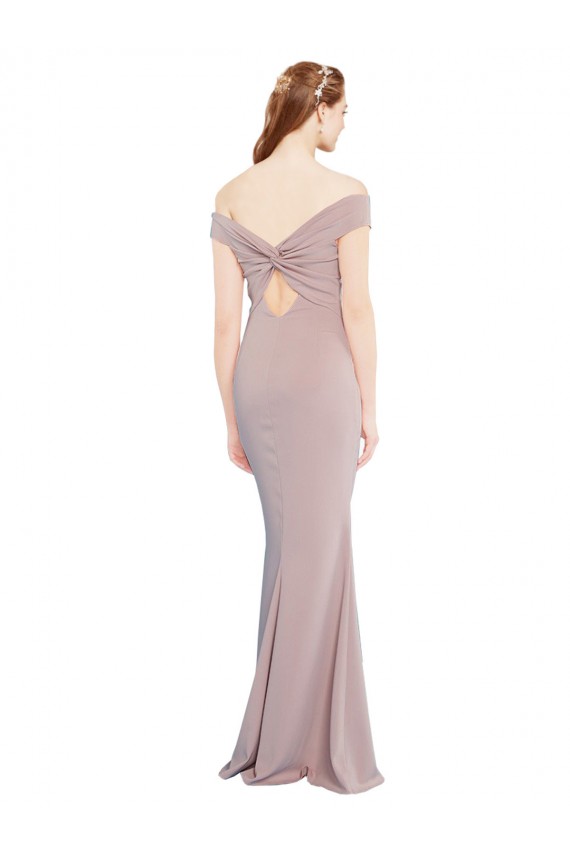 Purchase Stretch Crepe Mermaid Long Sleeveless Off the Shoulder Keyhole Back Prom Dresses
