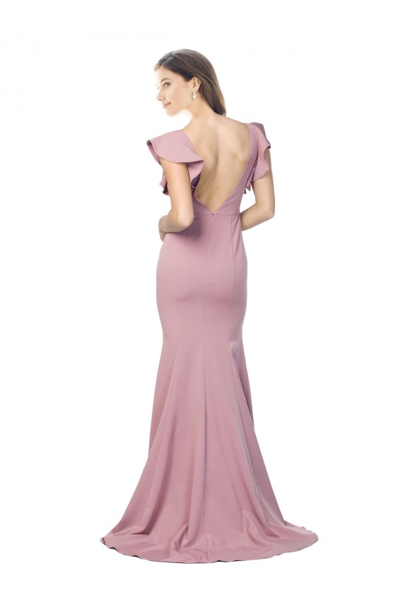 Purchase Stretch Crepe Mermaid Sweep Train Flutter Sleeves Low Back Formal Evening Dress