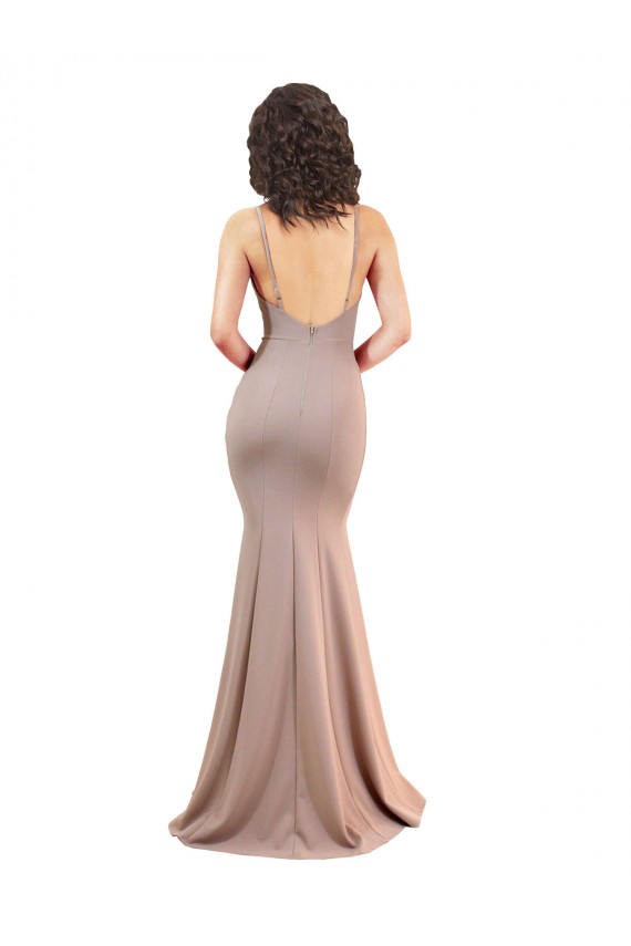 Purchase Stretch Crepe Mermaid Long Sleeveless Low Back Side Slit Prom Dresses