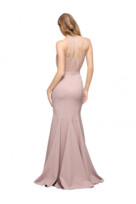 Purchase Stretch Crepe Sheath Sweep Train Sleeveless Dusty Pink Prom Dresses