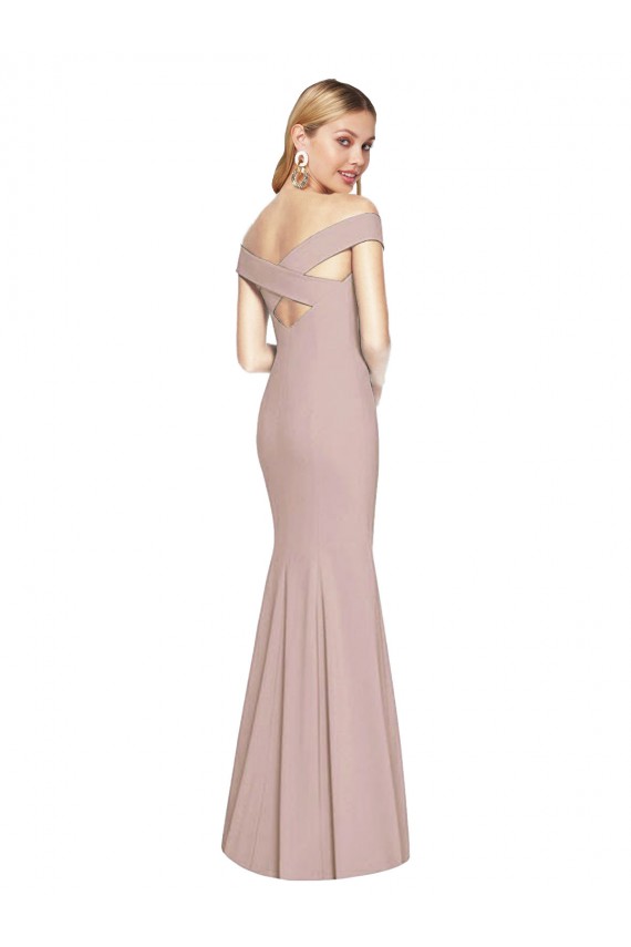 Purchase Stretch Crepe Trumpet Long Sleeveless Criss Cross Back Semi Formal Evening Dress