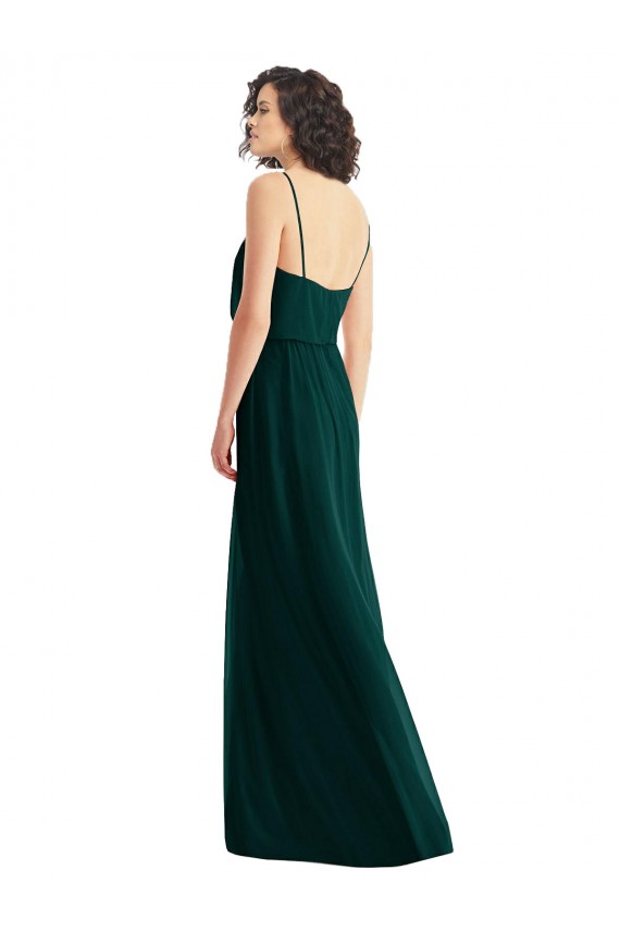 Purchase Soft Chiffon A-Line Long Sleeveless Low Back Ever Green Evening Dresses