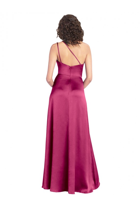Purchase Stretch Satin A-Line Long Sleeveless Open Back Fuchsia Prom Dresses