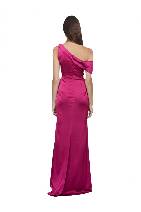 Purchase Stretch Satin A-Line Long Sleeveless Fuchsia Prom Dresses